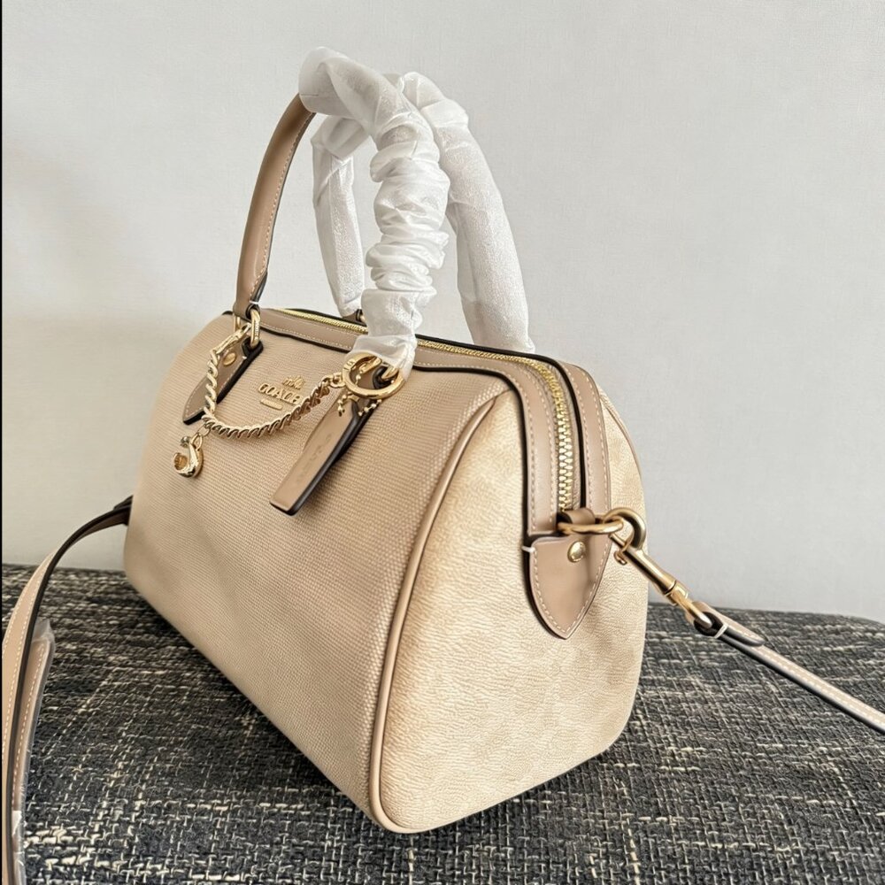 NWT COACH Rowan Satchel Bag Color Block Dark Natural Multi CAK58 with gold chain - Picture 6 of 6
